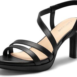 Women's Faux Leather Platform Sandals 3.15 Inch Heel Slip On Cushioned Support
